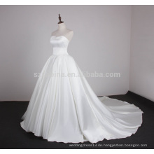 2017 shine Satin ärmelloses Hochzeitskleid mit echten Bildern